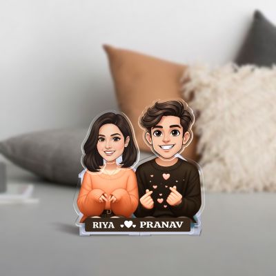 Personalized Couple Bobblehead Caricature Gift for Husband, Wife, Girlfriend, Boyfriend & Friends Solar Powered Moving Head Couple Gift for Birthday (Cute Couple)